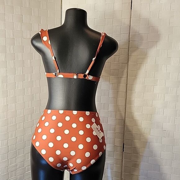 BRAND NEW XHILARATION HATER NECK POLKA-DOT PADDED BRA SWIMSUITS SET - Picture 7 of 13